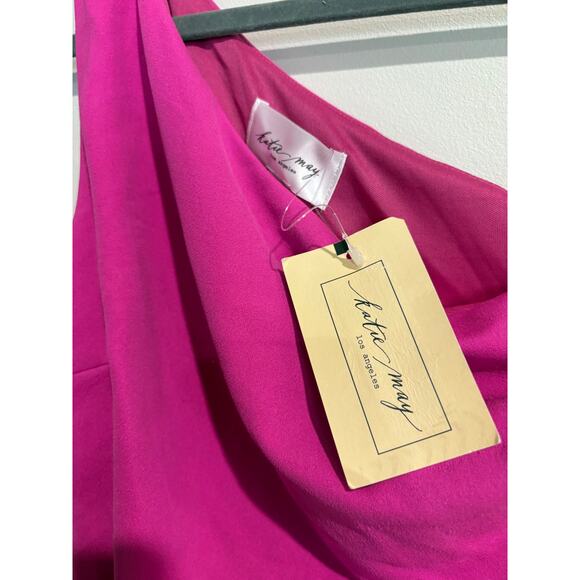 NWT Katie May New Age Ruched One Shoulder Bodycon Cocktail Dress Electric Pink S - Picture 6 of 7